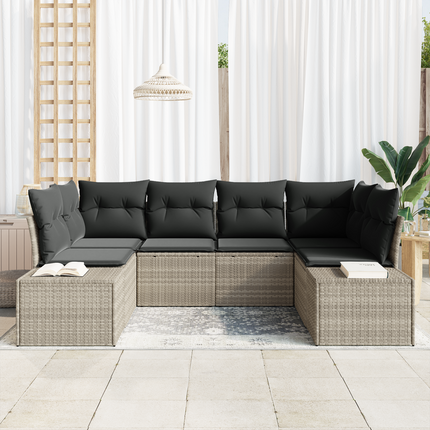 Trädgårdsoffset 6 st 6-Antal sittplatser Ljusgrå Poly rattan