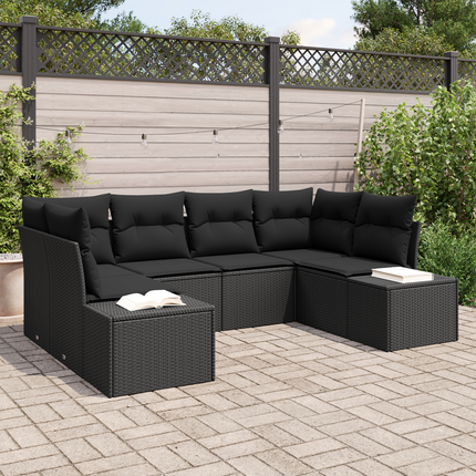 Trädgårdsoffset 6 st 6-Antal sittplatser Svart Poly rattan