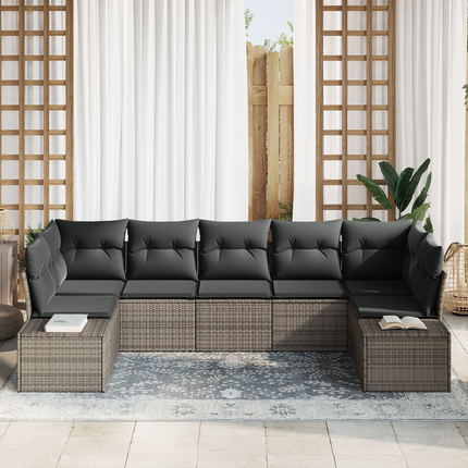Trädgårdsoffset 7 st 7-Antal sittplatser Grå Poly rattan