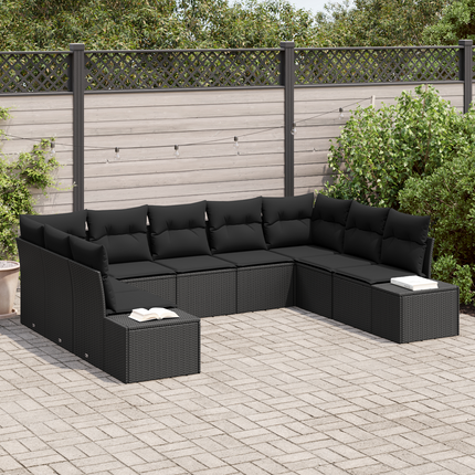 Trädgårdsoffset 9 st 8-Antal sittplatser Svart Polyrattan