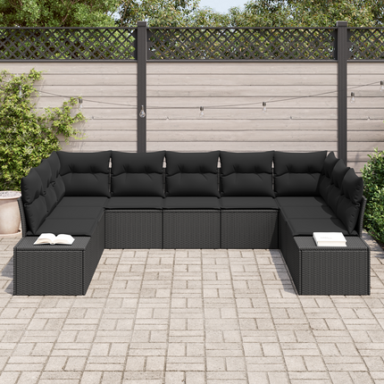 Trädgårdsoffset 9 st 8-Antal sittplatser Svart Polyrattan