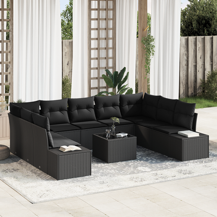 Trädgårdsoffset 9 st 8-Antal sittplatser Svart Polyrattan
