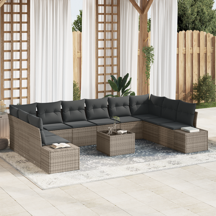Trädgårdsoffset 10 st 9-Antal sittplatser Grå Polyrattan