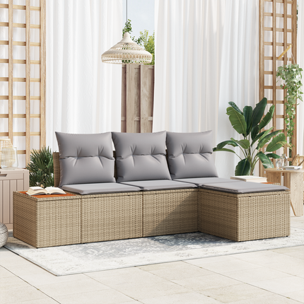 Trädgårdsoffset 4 st Beige och Ljusgrå Poly Rattan