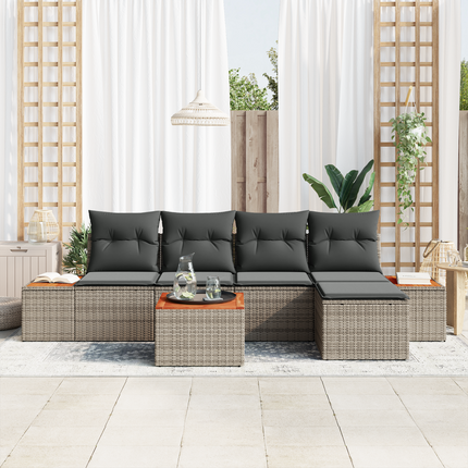 Trädgårdsoffset 6 st 5-Antal sittplatser Grå Polyrattan