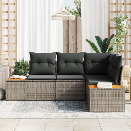 Trädgårdsoffset 4 st 4-Antal sittplatser Grå Polyrattan