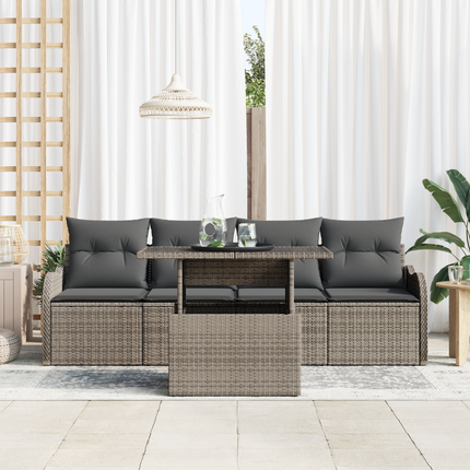 Trädgårdsoffset 5 st 4-Antal sittplatser Grå Poly Rattan