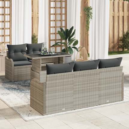 Trädgårdsoffset 6 st Ljusgrå Poly Rattan
