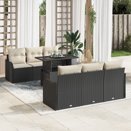 Trädgårdsoffset 7 st 6-Antal sittplatser Svart Poly Rattan