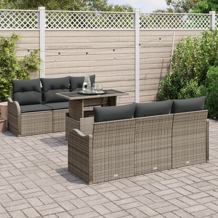 Trädgårdsoffset 7 st 6-Antal sittplatser Grå Poly Rattan