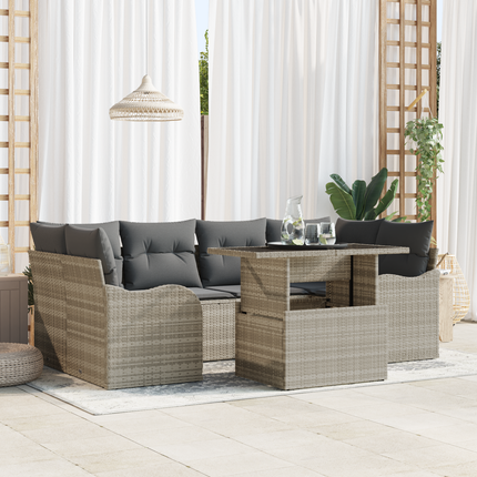 Trädgårdsoffset 7 st 6-Antal sittplatser Ljusgrå Poly Rattan