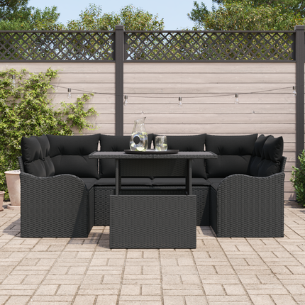 Trädgårdsoffset 7 st 6-Antal sittplatser Svart Poly Rattan