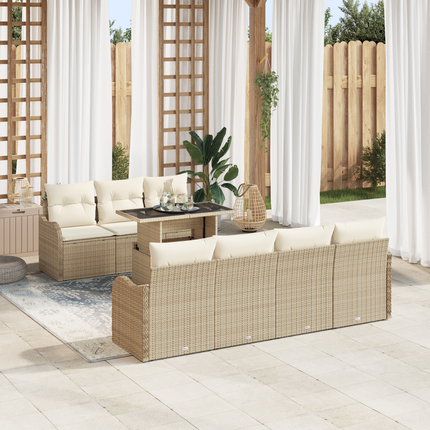 Trädgårdsoffset 8 st 7-Antal sittplatser Beige Poly Rattan