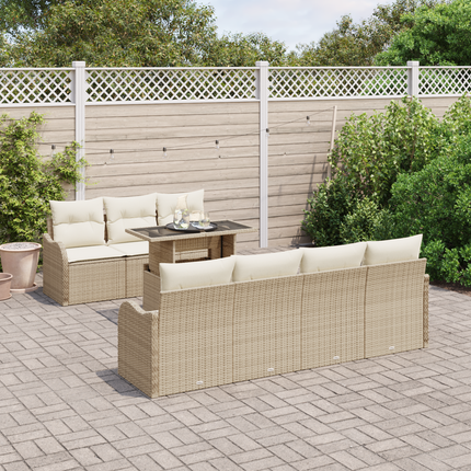 Trädgårdsoffset 8 st 7-Antal sittplatser Beige Poly Rattan