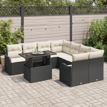 Trädgårdsoffset 9 st 8-Antal sittplatser Svart Polyrattan