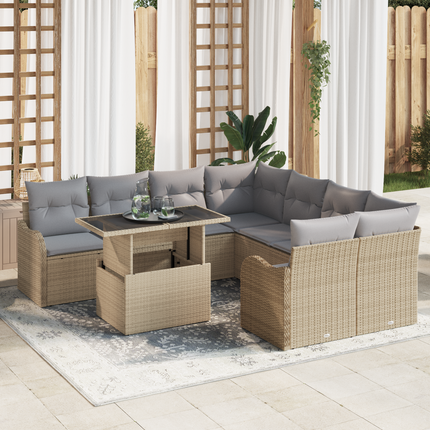 Trädgårdsoffset 9 st 8-Antal sittplatser Beige Polyrattan
