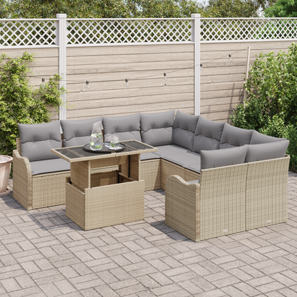 Trädgårdsoffset 9 st 8-Antal sittplatser Beige Polyrattan