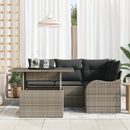 Trädgårdsoffset 5 st Grå Poly Rattan