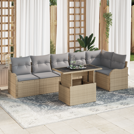 Trädgårdsoffset 7 st Beige Poly Rattan