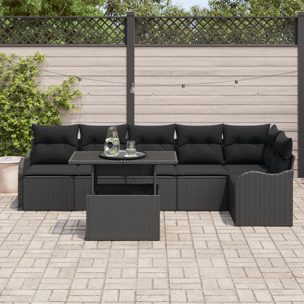 Trädgårdsoffset 7 st Svart Poly Rattan
