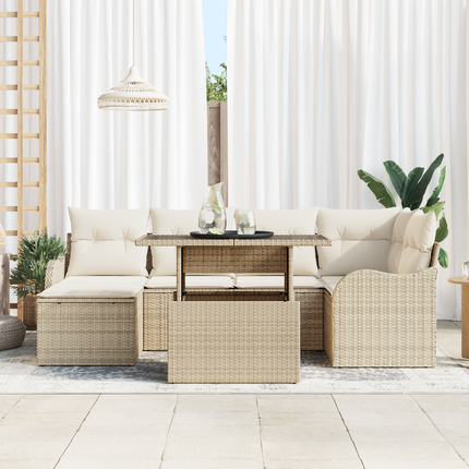 Trädgårdsoffset 7 st Beige [Syntetisk]: Poly Rattan