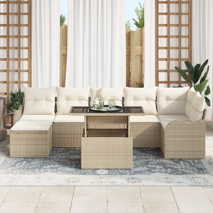 Trädgårdsoffset 8 st Beige [Syntetisk]: Poly Rattan