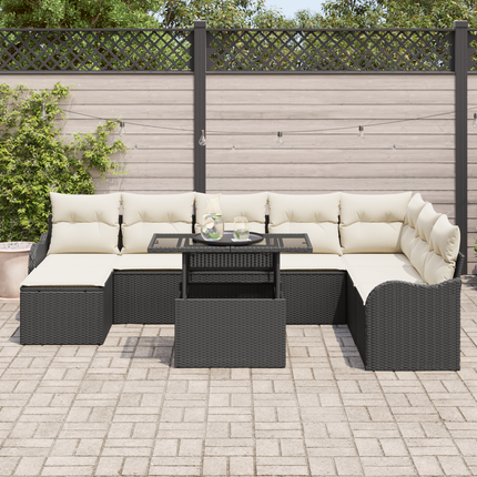 Trädgårdsoffset 9 st Svart [Syntetisk]: Poly Rattan