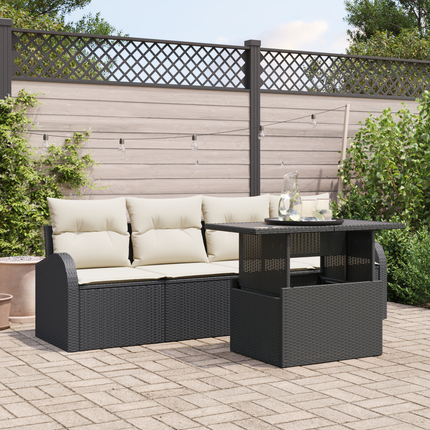 Trädgårdsoffset 5 st Svart Poly Rattan