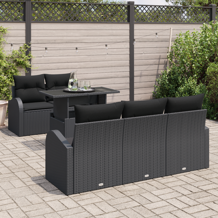 Trädgårdsoffset 6 st Svart Poly Rattan