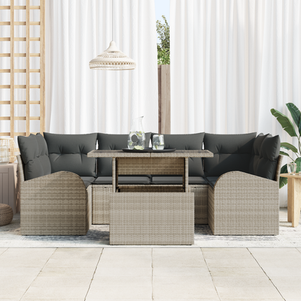 Trädgårdsoffset 7 st Ljusgrå Poly Rattan