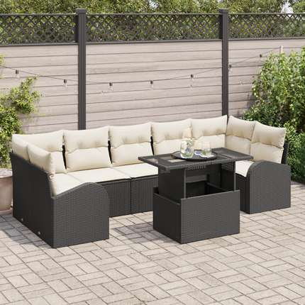 Trädgårdsoffset 8 st Svart Poly Rattan