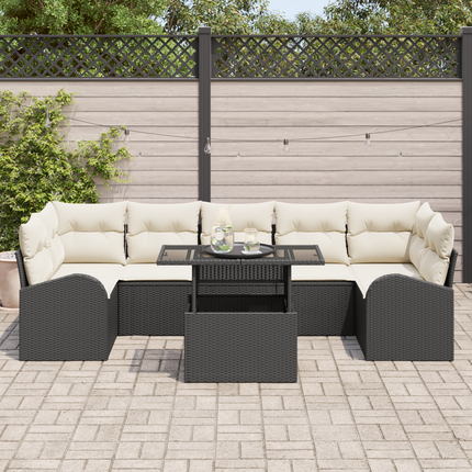 Trädgårdsoffset 8 st Svart Poly Rattan