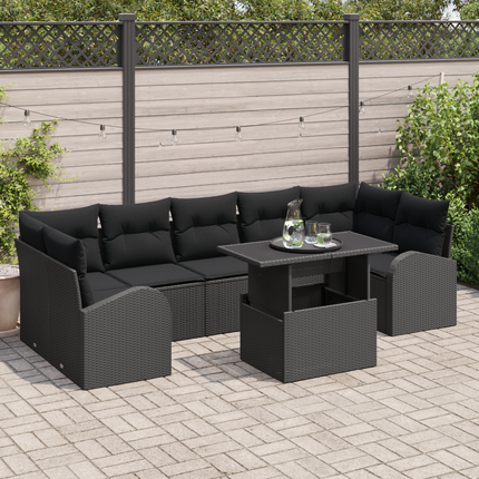 Trädgårdsoffset 8 st Svart Poly Rattan