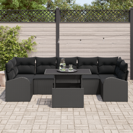 Trädgårdsoffset 8 st Svart Poly Rattan