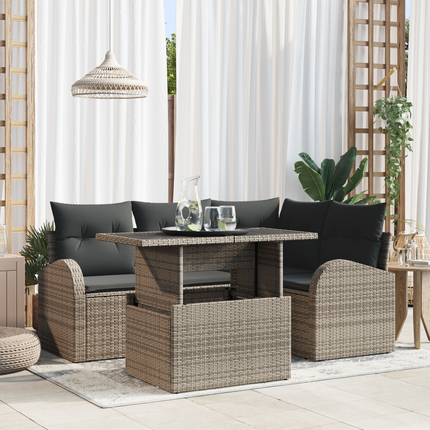 Trädgårdsoffset 5 st 4-Antal sittplatser Grå Poly rattan