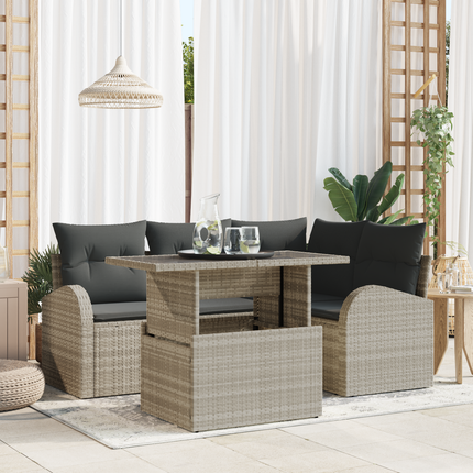 Trädgårdsoffset 5 st 4-Antal sittplatser Ljusgrå Poly rattan