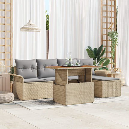 Trädgårdsoffset 6 st Beige Poly rattan