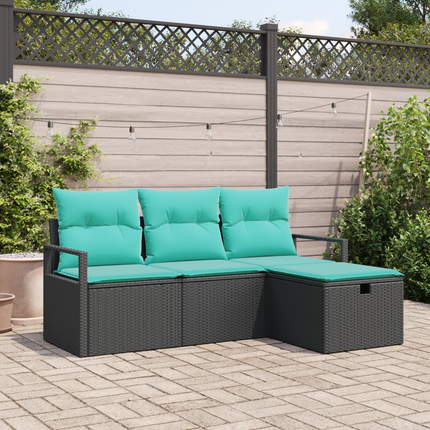 Soffset 4 st 4-Antal sittplatser Svart och turkos konstrotting
