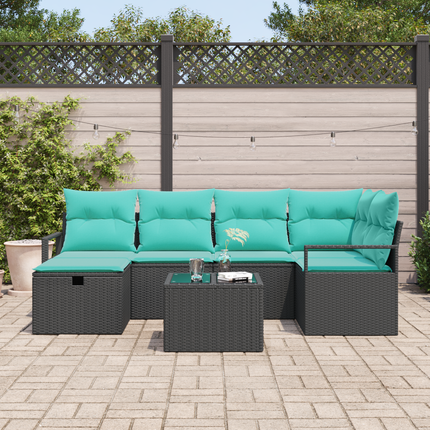 Soffset 7 st 6-Antal sittplatser Svart och turkos konstrotting