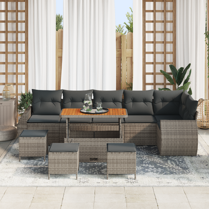 Trädgårdsoffset 10 st 10-Antal sittplatser Grå Poly Rattan