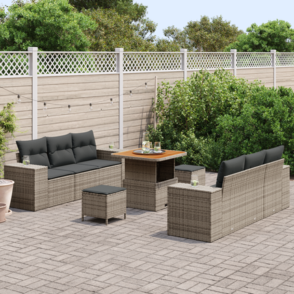 Trädgårdsoffset med kudde Grå 221 x 204 x 85 cm Poly Rattan