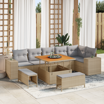 Trädgårdsoffset 9 st 6-Antal sittplatser Beige och Ljusgrå