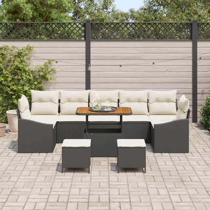 Trädgårdsoffset 10 st 9-Antal sittplatser Svart Poly rattan