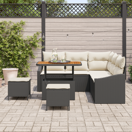 Trädgårdsoffset 8 st 7-Antal sittplatser Svart Poly rattan