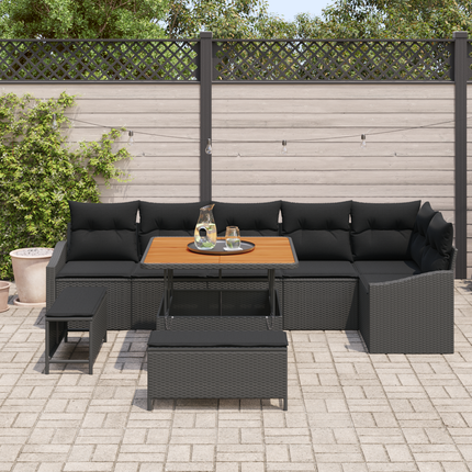 Trädgårdsoffset 9 st 7-Antal sittplatser Svart Poly rattan