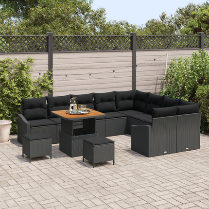 Trädgårdsoffset 12 st 7-Antal sittplatser Svart Poly rattan