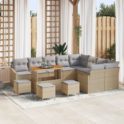 Trädgårdsoffset 13 st 8-Antal sittplatser Beige Poly rattan