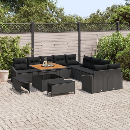 Trädgårdsoffset med kudde med lagring 13 pcs Svart Poly rattan