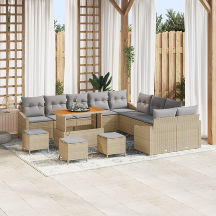 Trädgårdsoffset med kudde med lagring 13 pcs Beige Poly rattan