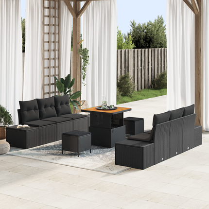 Trädgårdsoffset 9 st 8-Antal sittplatser Svart Poly rattan